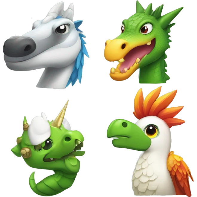 Crocodile bird Phoenix, dragon, unicorn and panda emoji