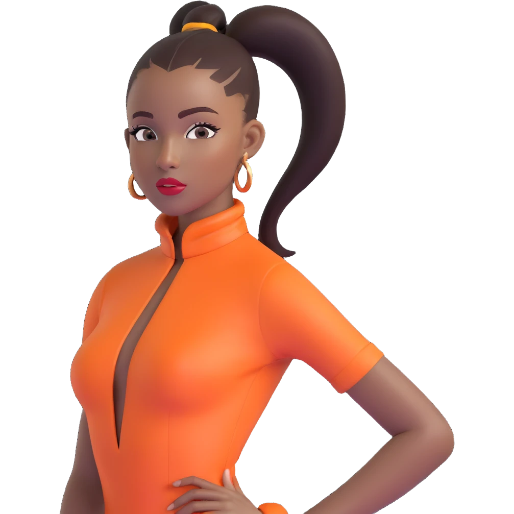 Professional African runway model with high sleek ponytail, striking features, high fashion pose emoji