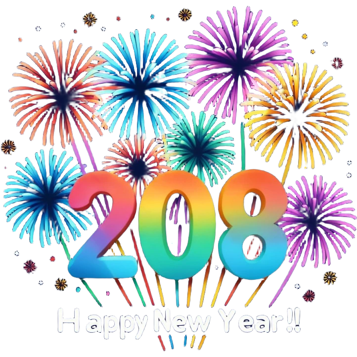 "Happy New Year 2026" in backdrop of colourful fireworks in outline  emoji