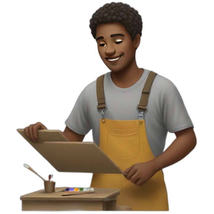 Young man with spectacular doing painting emoji