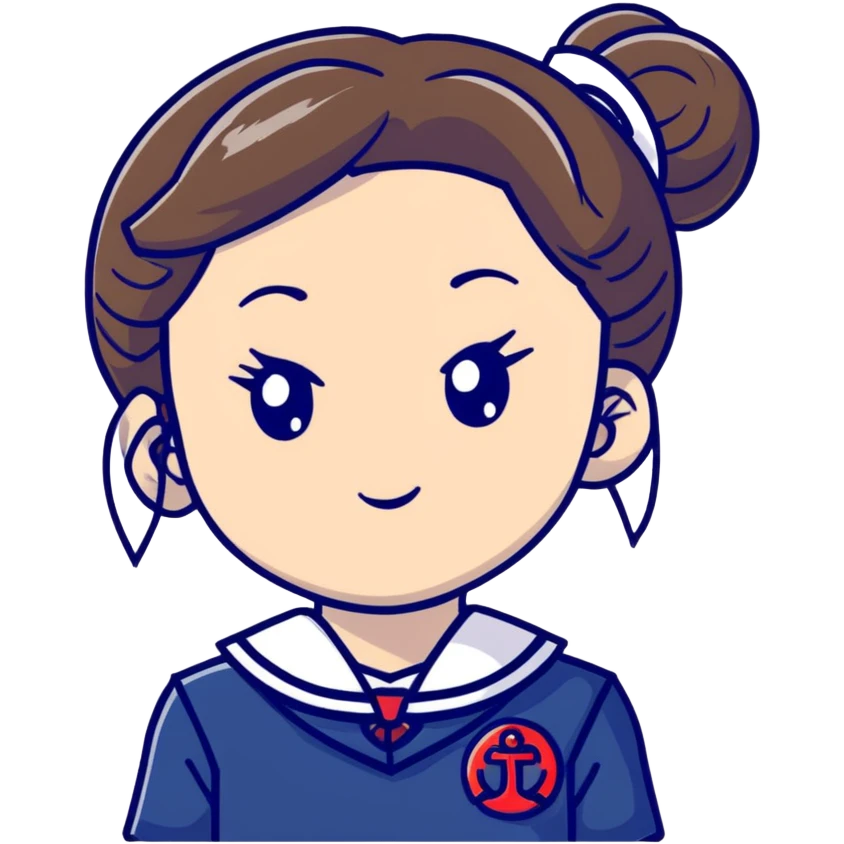 Ultra cute Japanese schoolgirl with high odango bun hairstyle wearing Japanese school uniform with sailor collar emoji