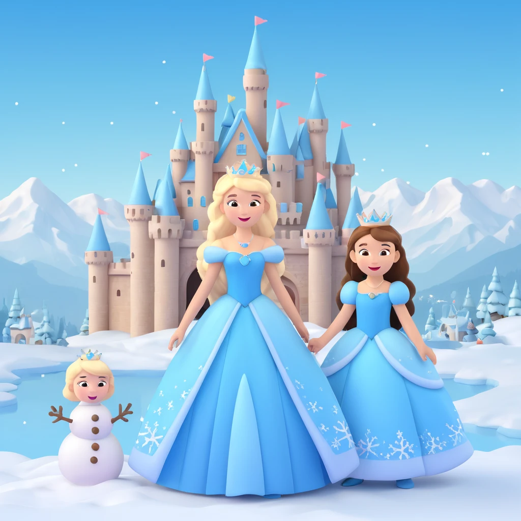 girls in a  snow princess dress, snow castle background emoji