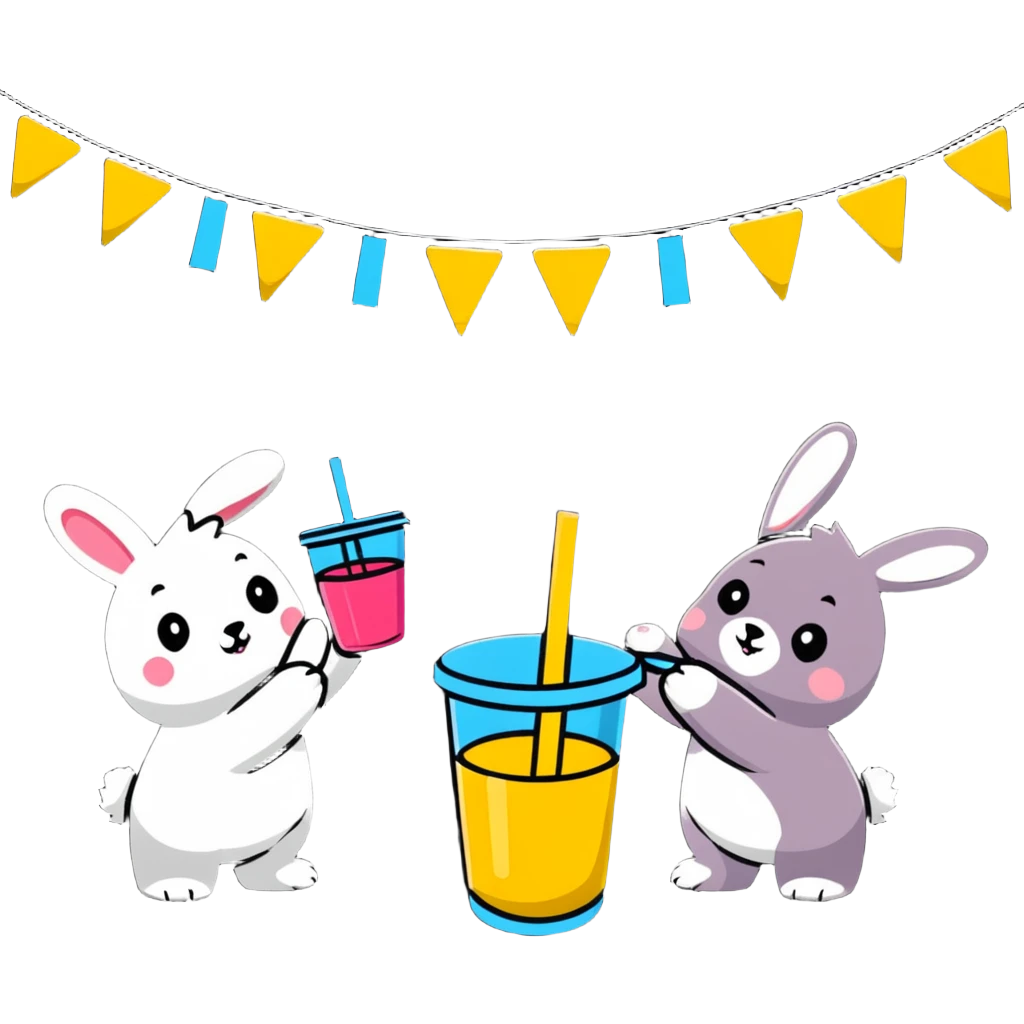 bunny and bear clinking juice cups under string lights emoji