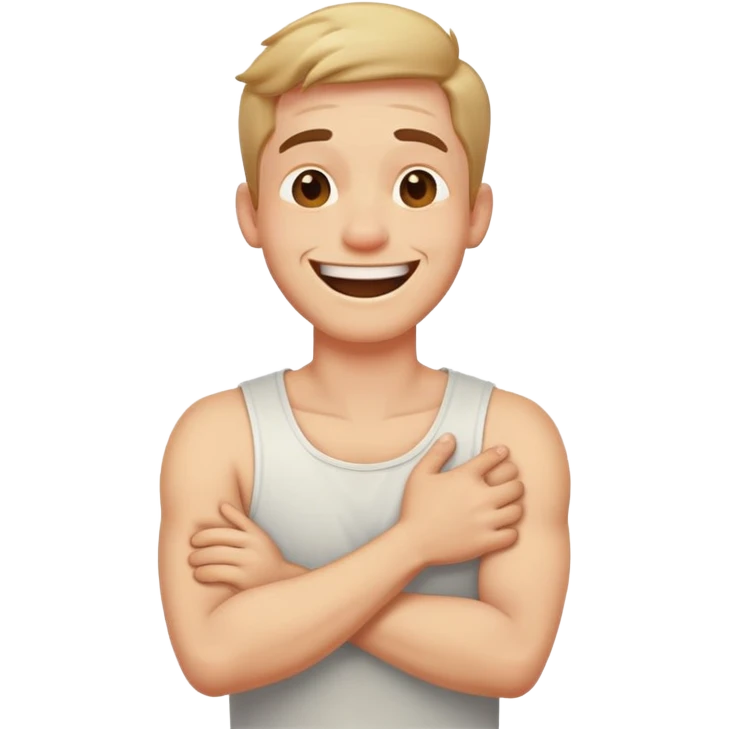 Crossed arms holding neck laughing guy  emoji