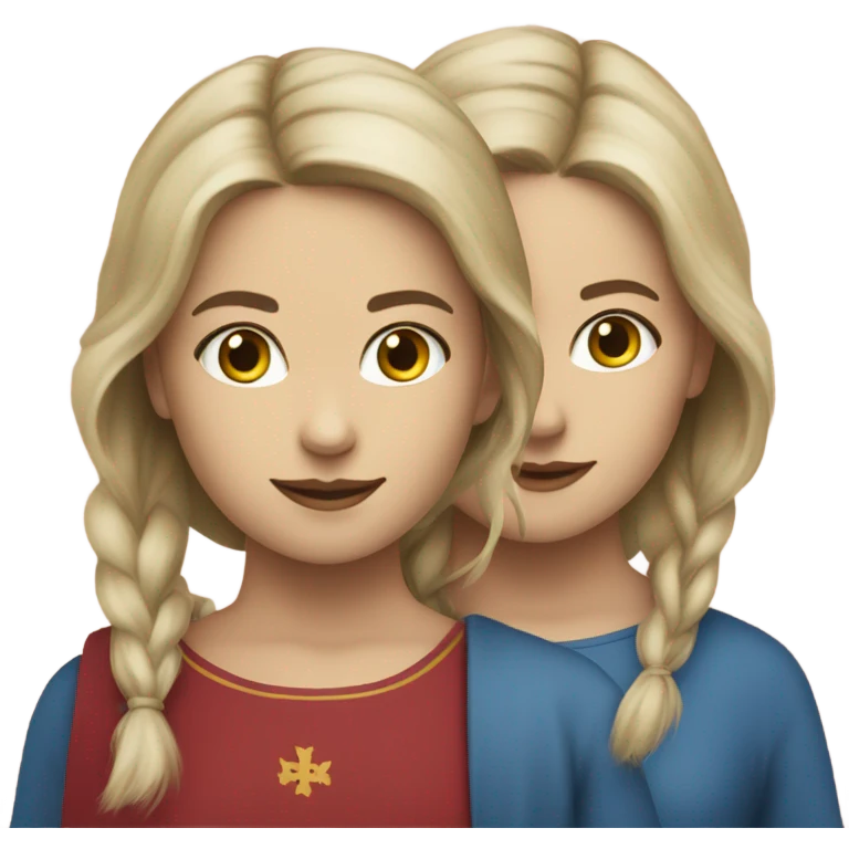 twins in Copenhagen - caucasian race - females - wearing some Denmark symbol emoji
