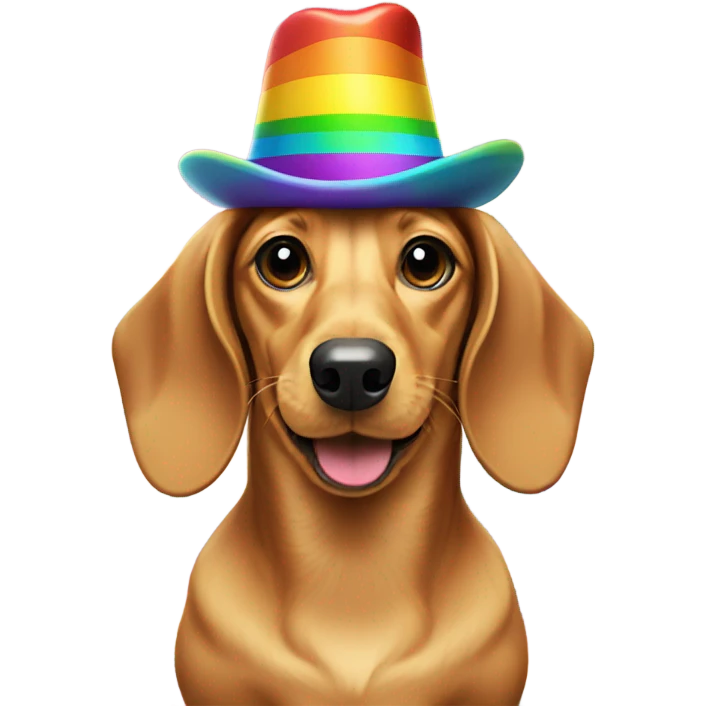 Golden dachshund with rainbow hat with propeller on top emoji