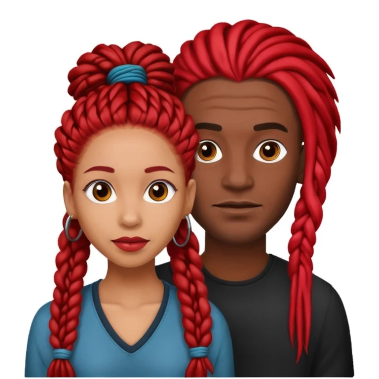 red long dreads lightskin woman and dark hair braids dark skin man  emoji