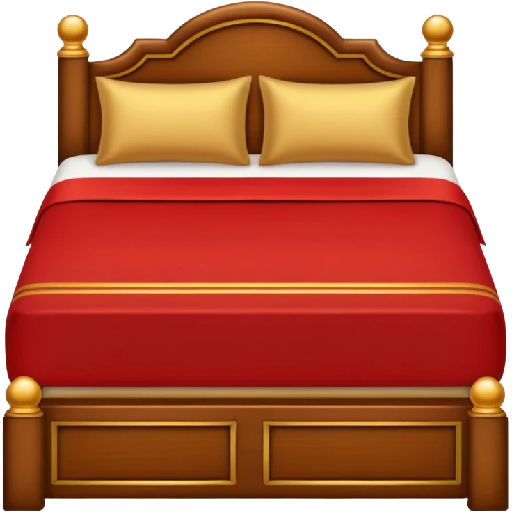 bed with red and gold sheets, wooden emoji