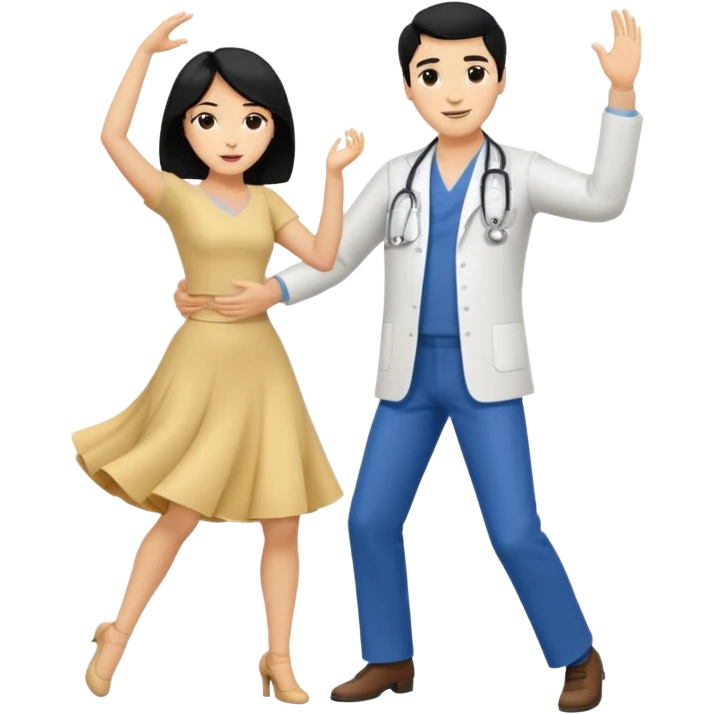 couple dancing full body a doctor black hair  woman blonde emoji