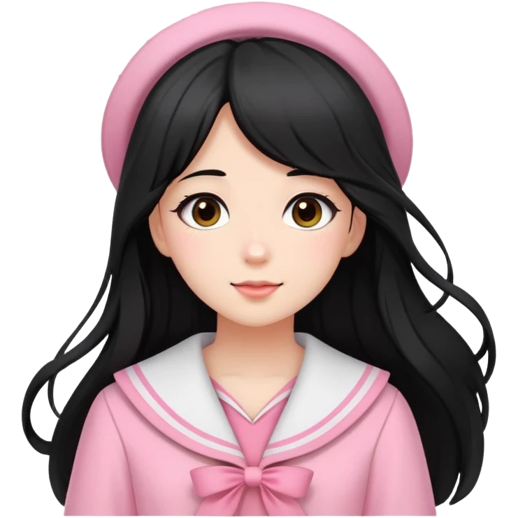  A girl with a Black long hair, and a Pink sailor suit, enjoying the spring breeze，Wearing cherry blossoms on your hair emoji
