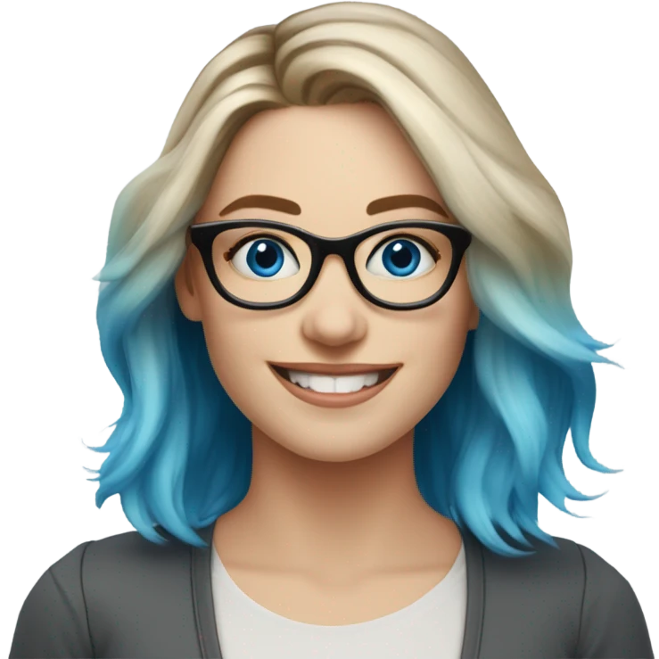 Shoulder length Balayage pale photogenic woman with glasses and blue eyes happy  emoji