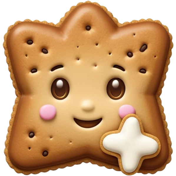 star with a cute face, graham cracker texture, s’more theme emoji