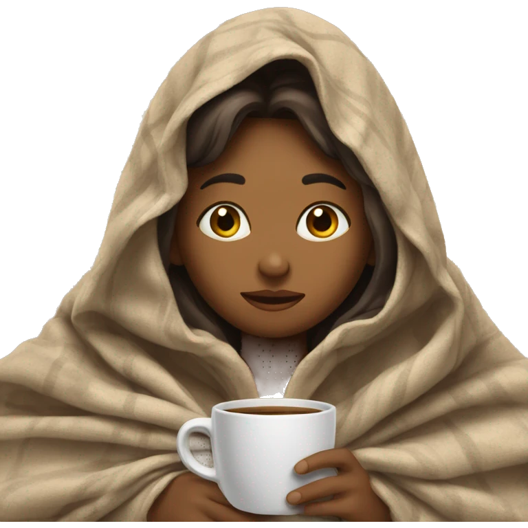 girl inside a blanket sipping coffee eyes closed emoji