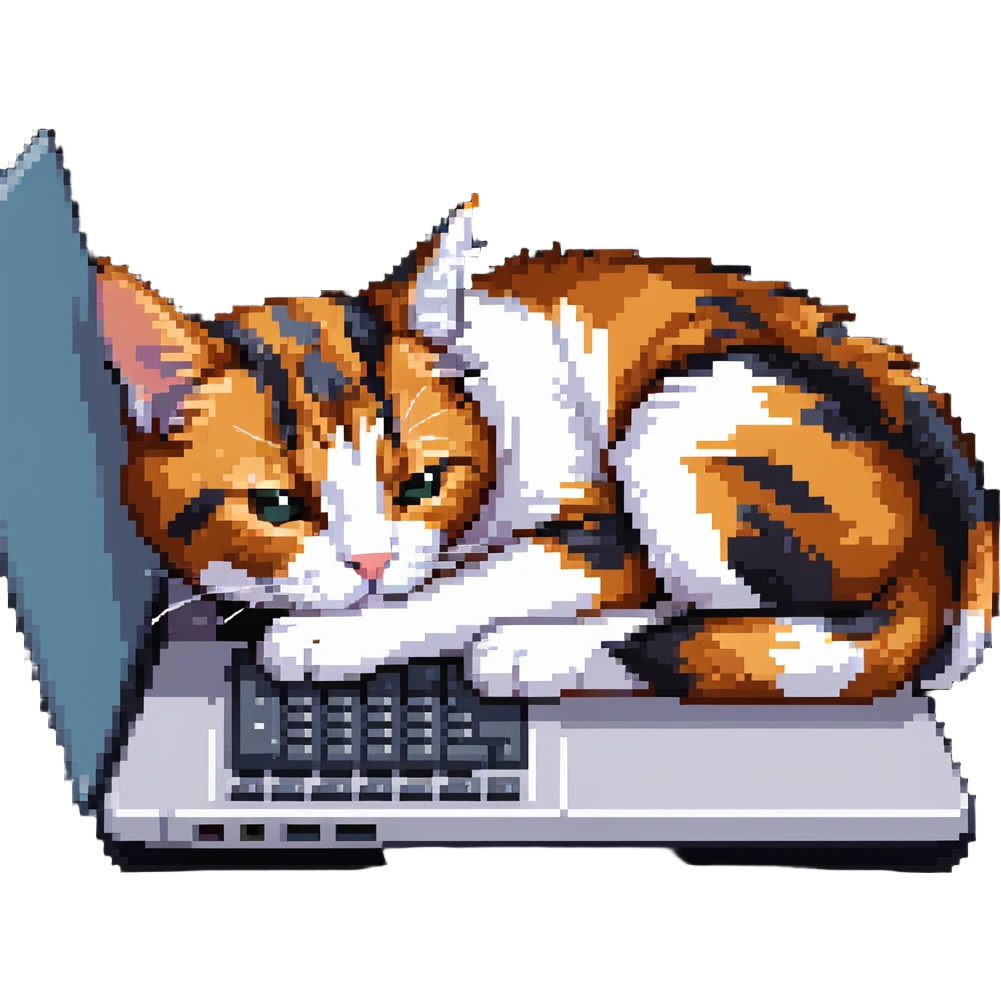 cute calico cat sleeping on computer emoji