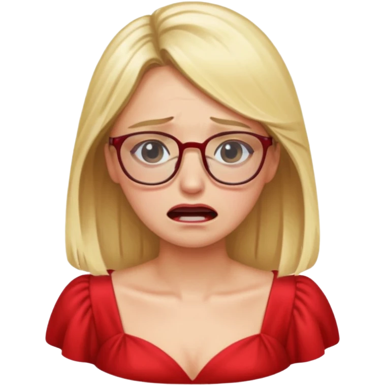 lomg blond woman  crying with glasses with red party wear dress emoji