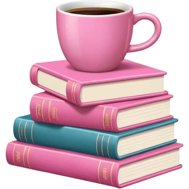 Pink Books and Cute Coffee  emoji
