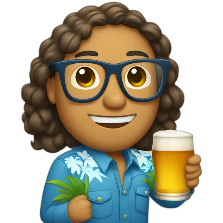 person wearing glasses alohashirt is holding beer emoji
