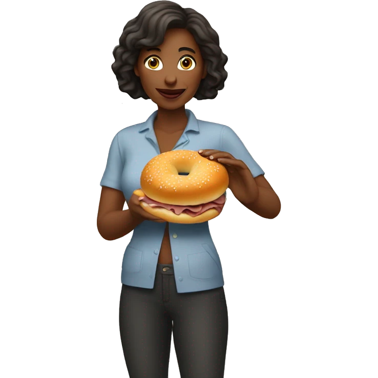 Woman holding salt beef bagel emoji