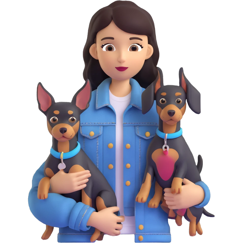 girl wearing denim jacket holding a Doberman emoji