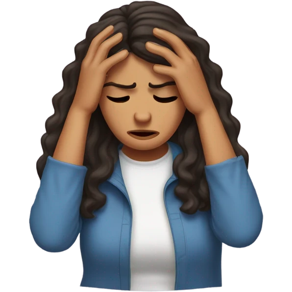 Puerto Rican woman with wavy shoulder length hair and painful Migraine headache  emoji