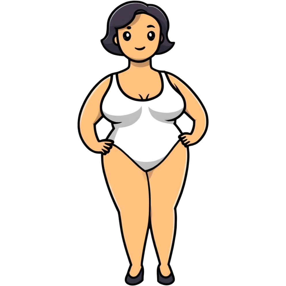 cartoon woman with exaggerated proportions, large chest emoji