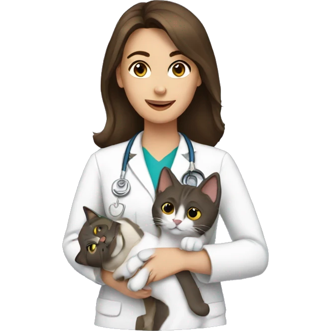 Brunette female vet with cat  emoji