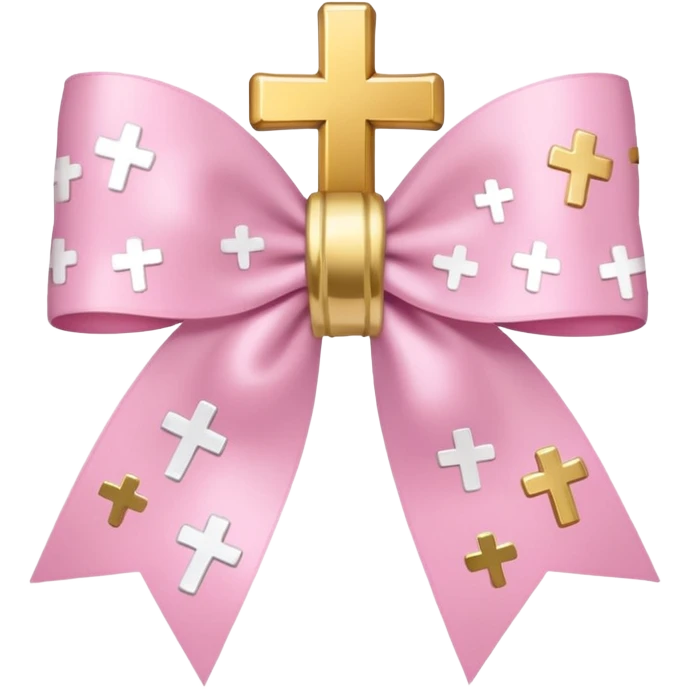 super pale pink bow confetti but the paper confetti are the pale pink bows all spread out with white tiny glitter and then with golden crosses on it and a white band in the mjddle emoji