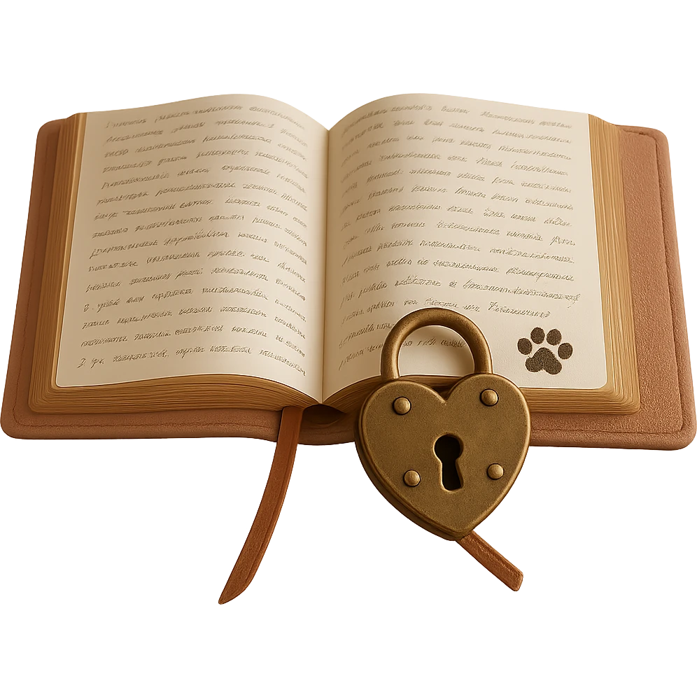 Add a small paw print to the pink leather-bound diary with heart-shaped lock. Keep the background transparent. The style should be realistic and detailed. emoji