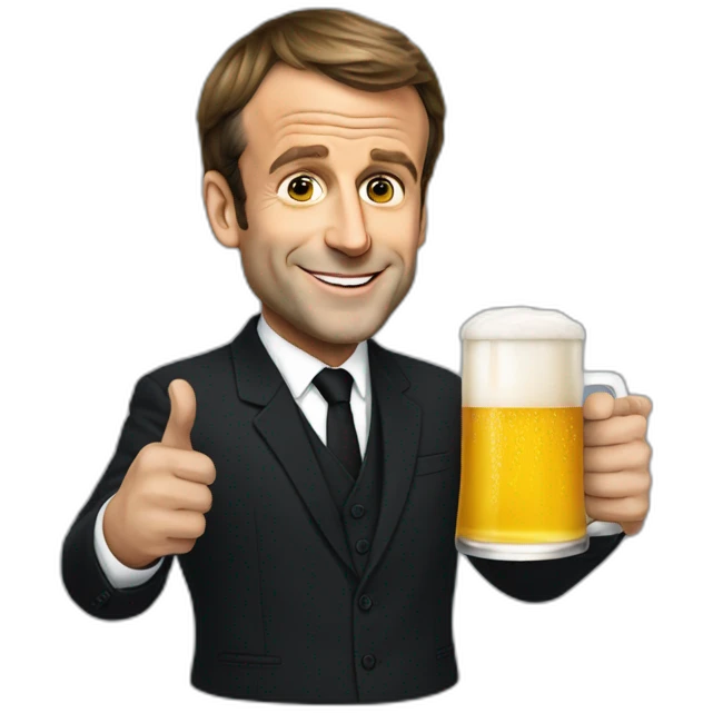 Emmanuel Macron holding a beer emoji