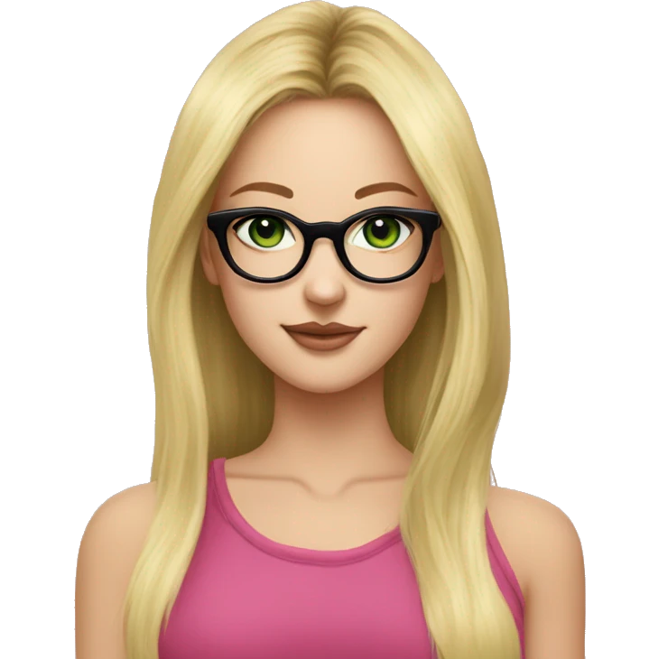 Young lady nose ring earrings long blonde hair black glasses green eyes loves black and pink emoji