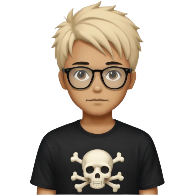 anime hair guy with skeleton makeup. wearing a stussy tshirt with glasses emoji