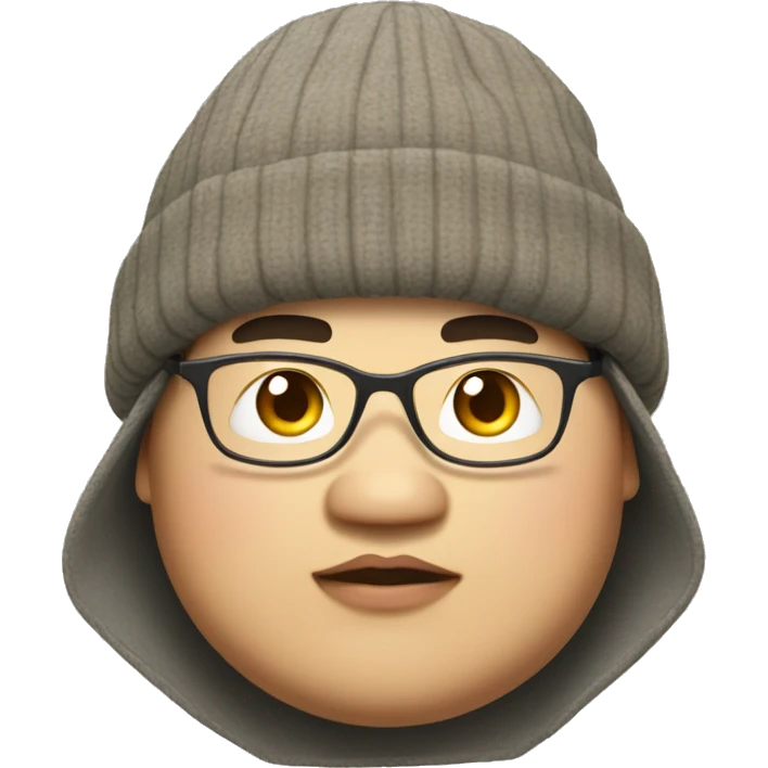 chubby asian dude wearing a Fishermans beanie and wearing large thin frame g emoji