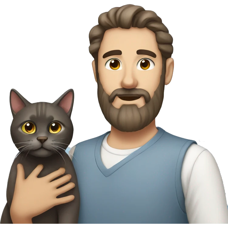 Brown Top Beard man with russian blue cat emoji