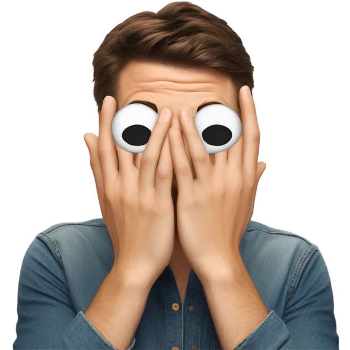 Emoji face peeking out from hands in front of eyes emoji