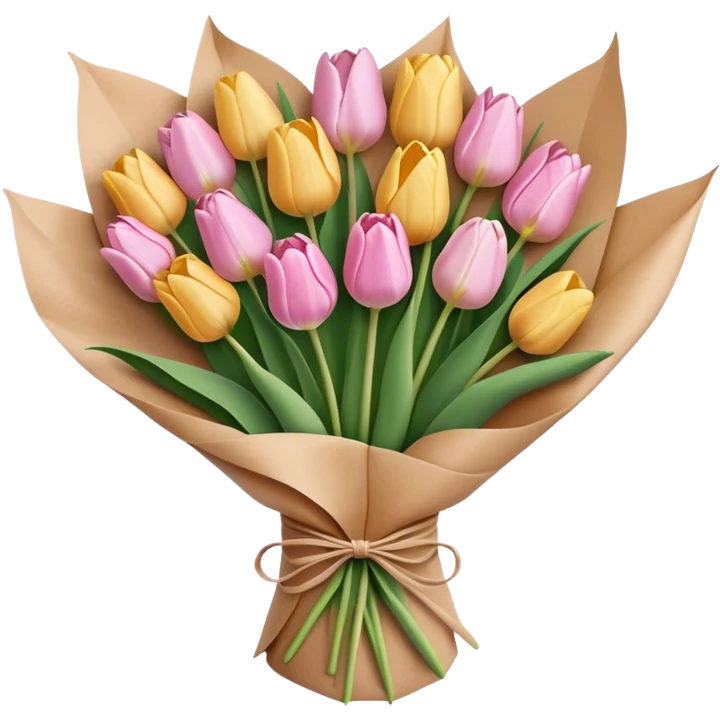 light pastel tulip bouquet wrapped in brown paper emoji