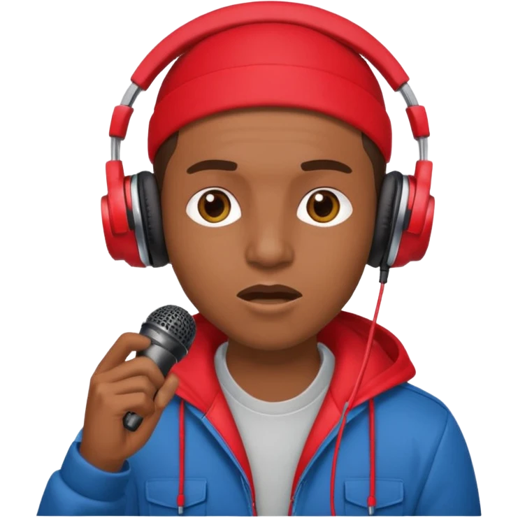 emoji de persona haciendo beatbox con un micrófono y unos audífonos rojos puestos emoji
