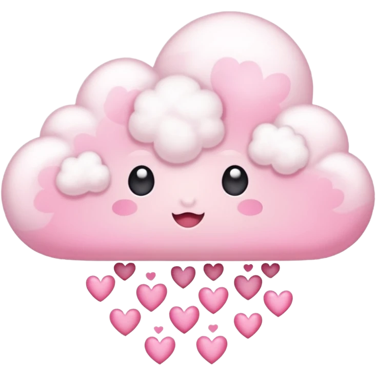 Plain white cloud with pale pink aura surrounding with hearts coming out the bottom emoji