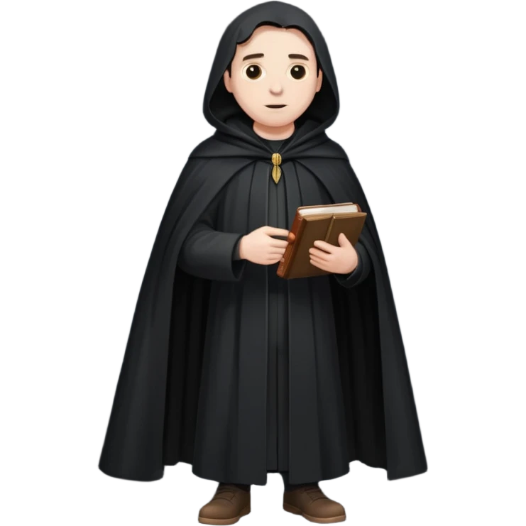 A wandering philosopher in a long black cloak with a book full height emoji