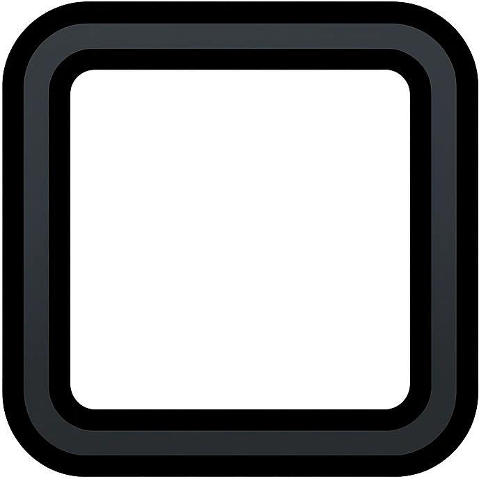 stylized icon of a square with rounded corners, completely white inside, soft black ombre gradient outward to black border, no text emoji
