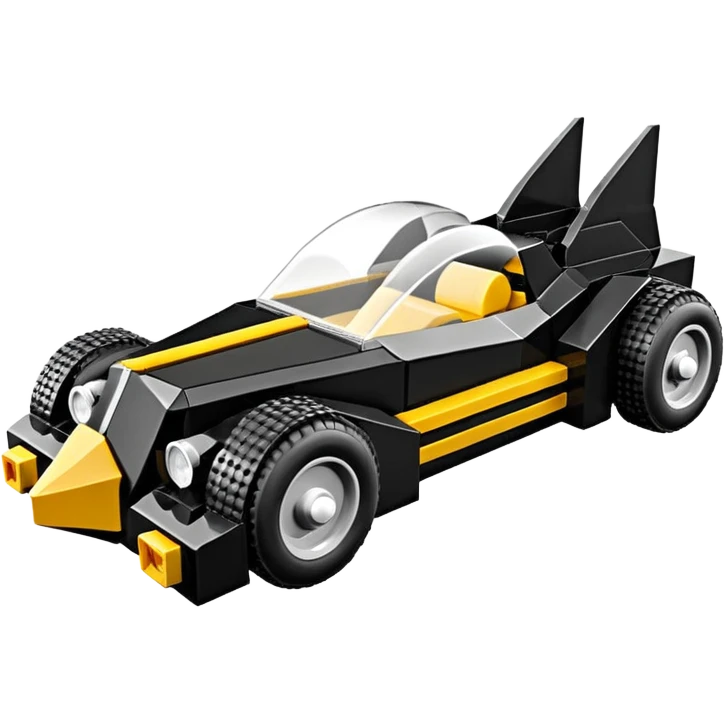  the animated series aerodynamic futuristic Lego Batmobile loosely based on 1936 school bus (flat long straight faceted mechanical body) stealthy town hot rod sand racing buggy  emoji