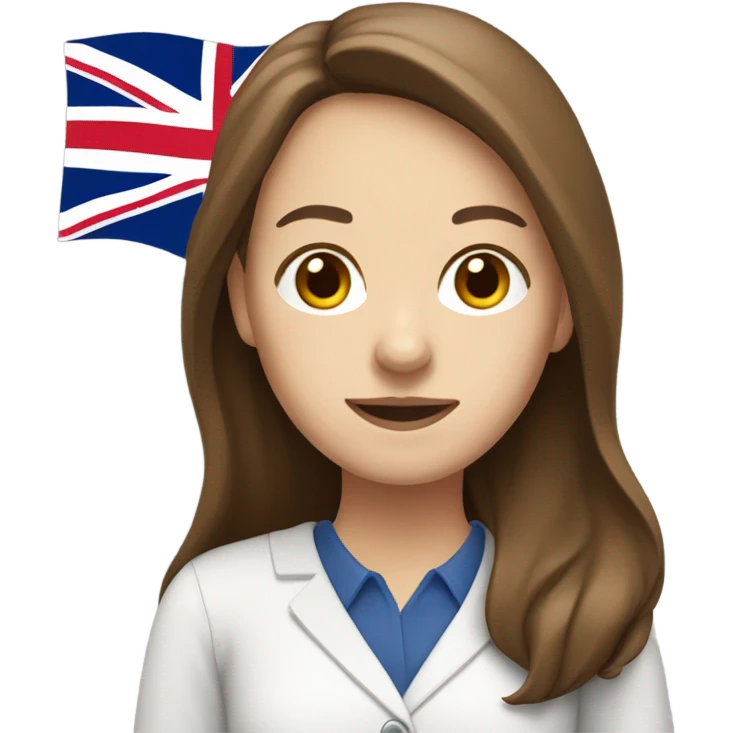English teacher female with long brown hair and Britain flag emoji