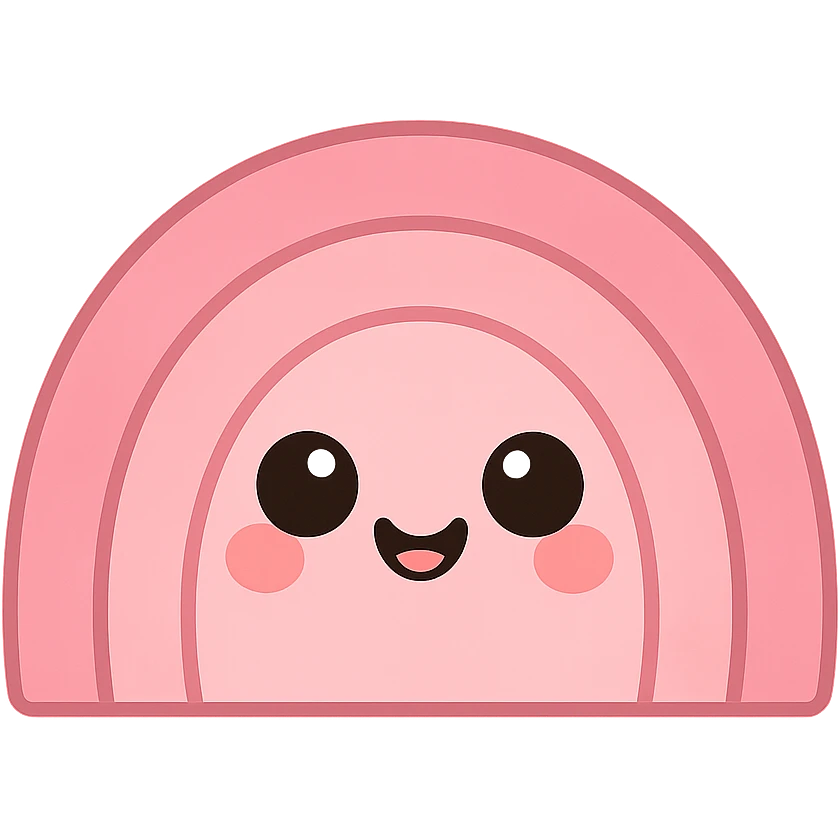 a cute pink rainbow, original design, big eyes, blushing cheeks, joyful emoji