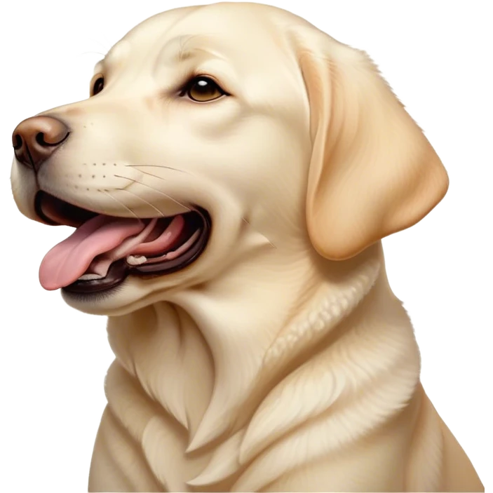 Cinematic Cute Yawning Cream Labrador Portrait Emoji, Head tilted slightly with a dramatic, wide-open yawn, showcasing a smooth cream Fur with a subtle shimmer, floppy ears slightly drooping, round warm eyes barely open in drowsy contentment, Simplified yet irresistibly adorable features, highly detailed, glowing with a soft, cozy glow, high shine, relaxed yet expressive, stylized with a touch of whimsy, bright and endearing, soft glowing outline, capturing the essence of a sleepy yet affectionate companion, so drowsy it feels like it could stretch out of the screen and curl up for a nap! emoji