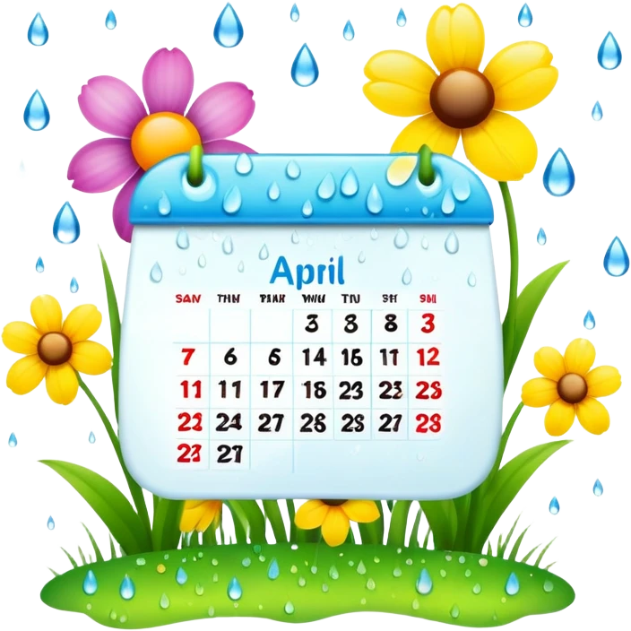 April 2024 calendar with spring flowers and raindrops emoji