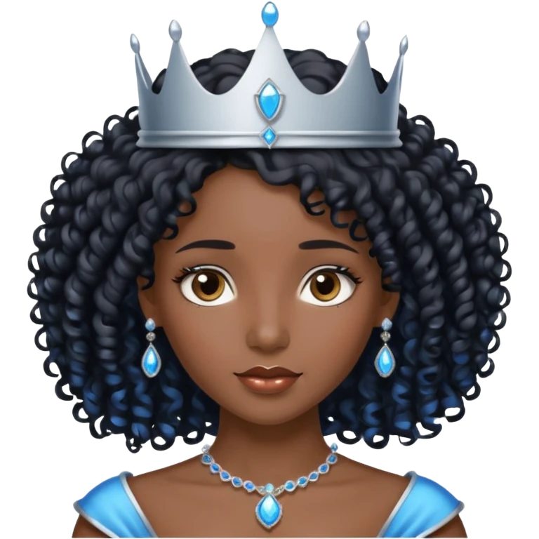 Por favor hazme el emoji de la princesa pero morena con el pelo negro y rizado, los ojos marrones y la corona plateada con jollas azules emoji