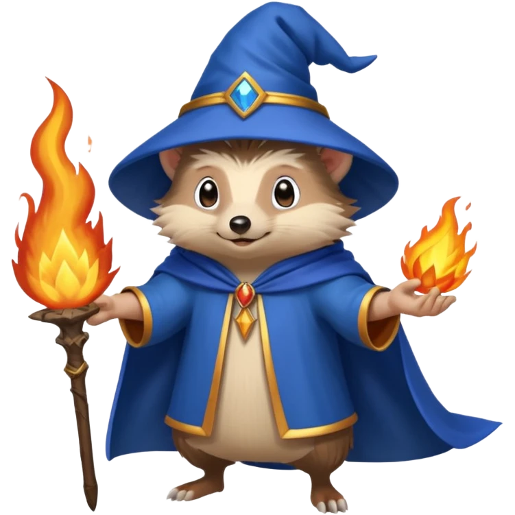 wizard hedgehog summons fire in one hand blue cape emoji