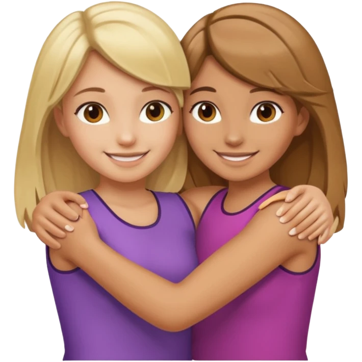 Two Girls with their arms around each other at summer camp one blonde one brown hair emoji