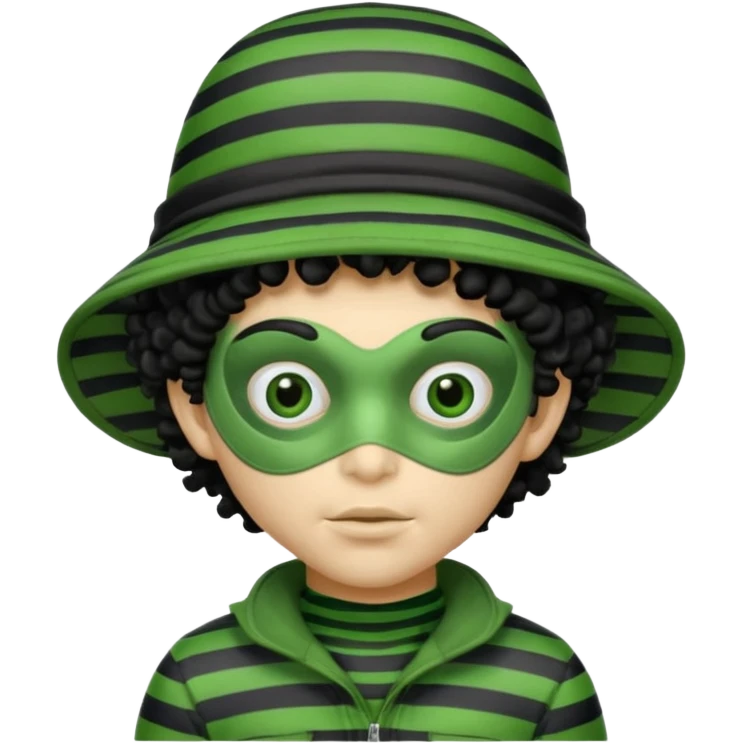 alien with robber mask curly hair and robber outfit hat emoji