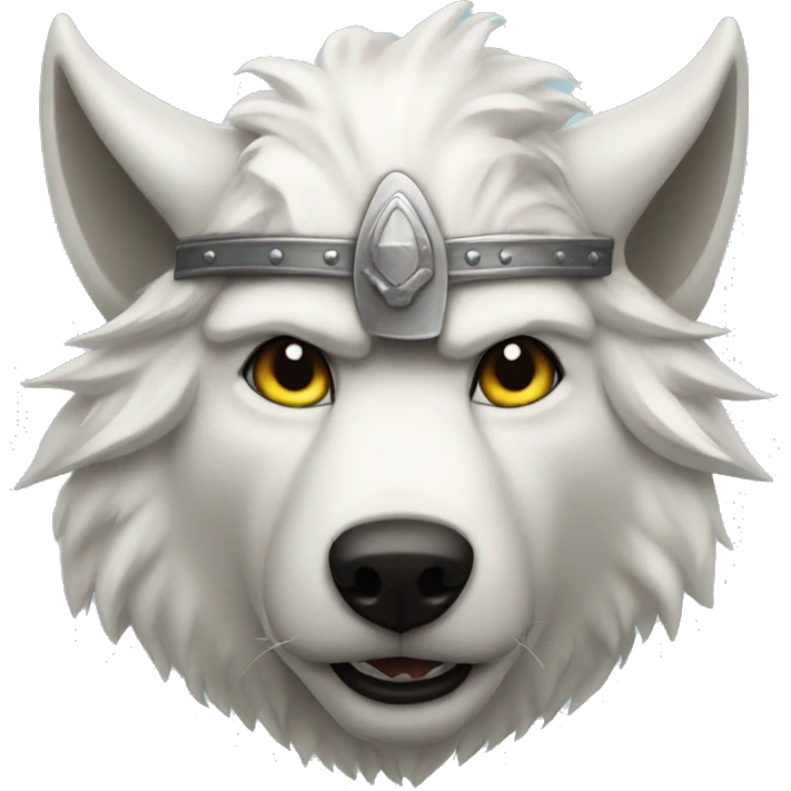 White wolf wearing a viking helmet emoji