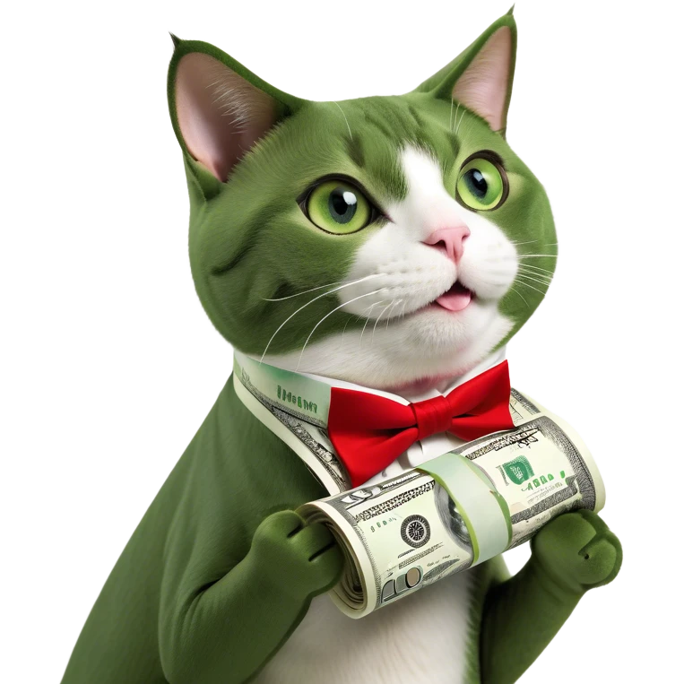 A black and white tuxedo cat rolling your room in $1 billion bills emoji